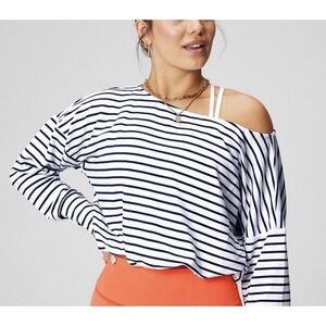 Fabletics Women's Luxe Terry Off Shoulder Pull Over Size M French Stripe NEW NWT